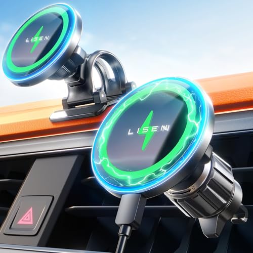 LISEN for Magsafe Car Mount Charger Magnetic Phone Holder for Car Wireless [15W Top Charge] Car Phone Holder Magnetic Wireless Charger for iPhone 17 Pro Max Air 16 15 14 Magsafe Accessories