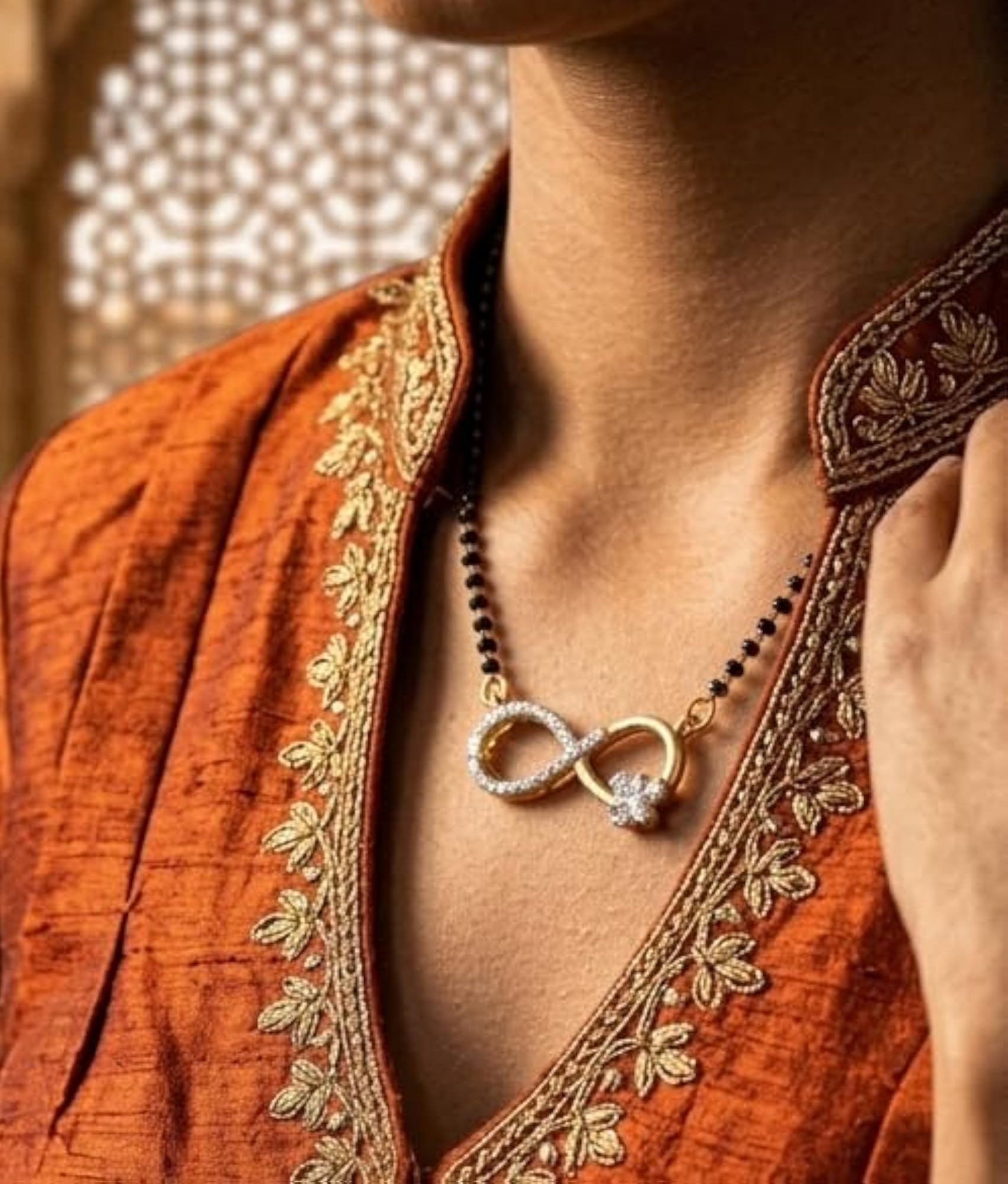 Women's Minimalist Infinity & Leaf Design Mangalsutra in Gold Tone