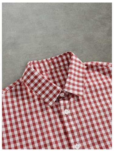 Men's Plaid Shirts Gingham Short Sleeve Button Down Crop Tee Tops3