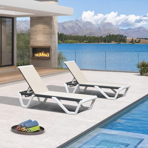 PURPLE LEAF Lounge Chair Outdoor Set of 2 Chaise Lounge w/Wheels,...