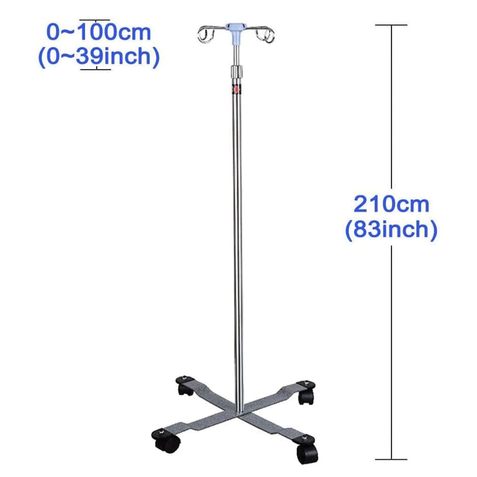 Stal nierdzewna IV Drip Stand, Stojak na kroplówkę ze stali nierdzewnej z 4 kółkami haczykami 110-210 cm Do kliniki szpitalnej opieki domowej