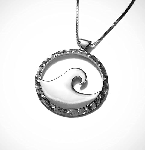 Miniatura 4 de Ocean Jewelry Wave Necklace Sterling Silver Pendant by Ali C Art Made in USA Choose Small or Medium Mermaid Medallion Handmade Charm Gift for Women