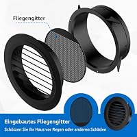 Hon&Guan Ø 150mm Lüftungsgitter Rund mit Insektenschutz Fliegengitter, ABS Abdeckung Lüftungsrohr Soffit Vents, Entlüftungsabdeckung für Klimaanlage, Garage, Außenwand, Küche, Badezimmer, Schwarz – Ansicht 3