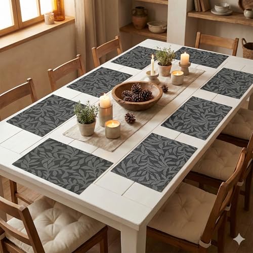 Image of YELONA Placemats for Dining Table - Heat Resistant, Non-Slip & Washable PVC Vinyl Table Mats - Set of 8, 45 x 30 cm (Charcoal Grey)