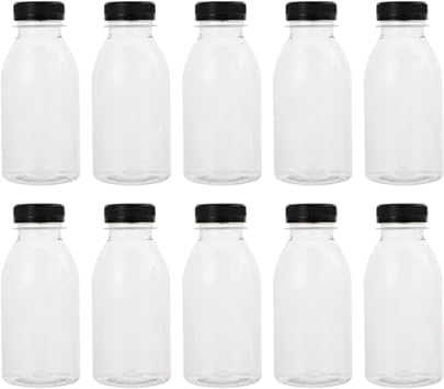 Empty Plastic Bottles with Caps, Set of 50, 11.8 fl oz 350 ml, Reusable, 30 / 50 / 70 pcs, Food Grade Material, Leak Proof, Juice, Smoothies, Milk, Water, For Drinks, Clear/White, Refill, Freezable, Lightweight, Portable, Commercial Use, Home Restaurants, Events, Measuring, Condiments, Liquid Storage, Easy to Clean 30 Pack, Black