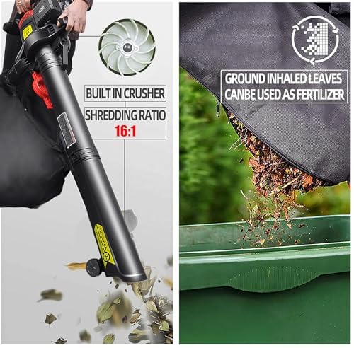 Soplador de Hojas y triturador de vacío inalámbrico de 40 V, Aspirador y sopladores de jardín, triturador de vacío de Hojas con batería de 6 velocidades con Bolsa recolectora de 40 l, 156 CFM
