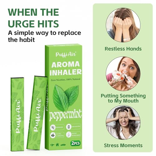Image of PUFFIAIR Mint Herbal Air Inhaler | with Natural Mint Infusion for Instant Refreshment,Craving & Stress Relief, Nicotine-Free Non-Electric Smokeless Inhalers ，Usable Anywhere - 2 Pcs (2)
