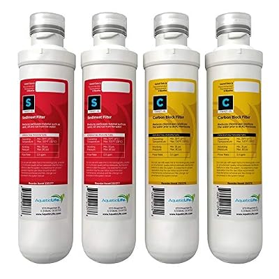 AQUATICLIFE Twist-In RO/RODI Replacement Cartridges - Includes 2 Carbon Block Filters and 2 Sediment Cartridges, 3 and 4-Stage Reverse Osmosis Deionization Systems