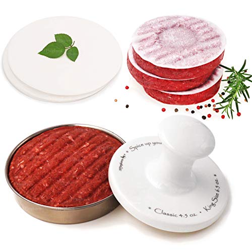 Comparison: Best Hamburger Press Patty Maker 8 Meykers Burger Press 5" Hamburger Press Patty Maker | Patty Press Burger Mold Ring | with 100 Patty Papers | Porcelain Smasher Stainless Steel Shaper Smash for Meat Beyond Veggie Turkey Vegan Beef