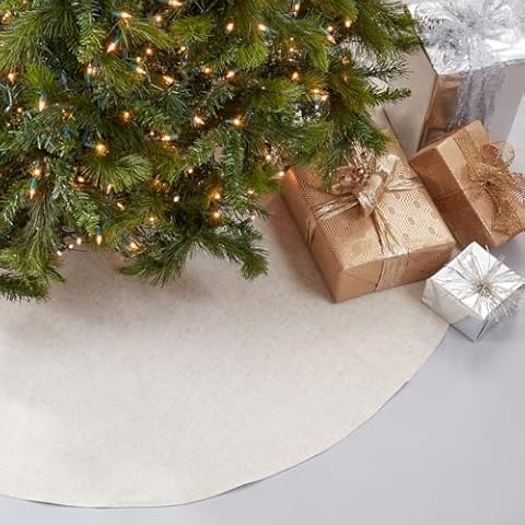 Fennco Styles Natural Linen Blend Decorative Christmas Tree Skirt 56 Inch Round - Plain Design Tree Skirt for Home, Holiday Decoration and Special Event Cover