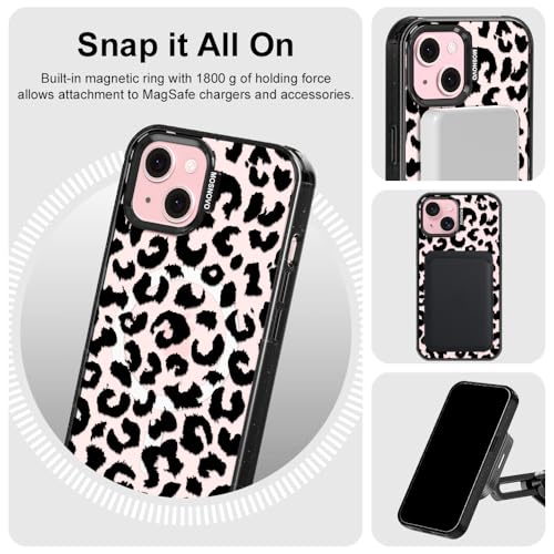 Protection antichoc iPhone 15 léopard noir compatible chargeur MagSafe - 6