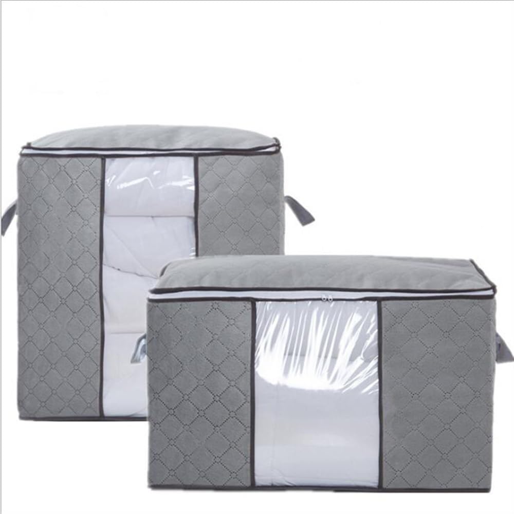 Contenedores de almacenamiento de ropa, organizadores de armario, contenedores de almacenamiento con asas duraderas, tela gruesa para ropa, manta (gris, 60 x 40 x 35 cm)