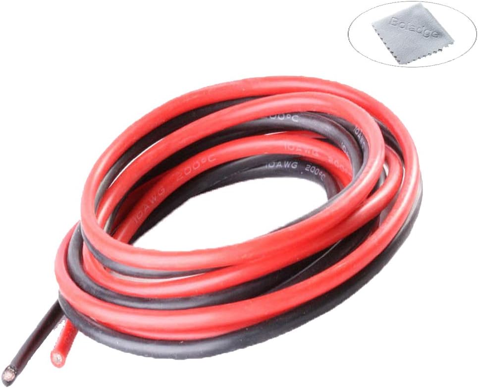 Boladge B012 2 Meter Pure Silicone Wire 8AWG Power Cable Battery Cable Tinned Copper Wire 8 Gauge RC Cable Lead (1 Meter in Black and 1 Meter in Red) (8AWG)