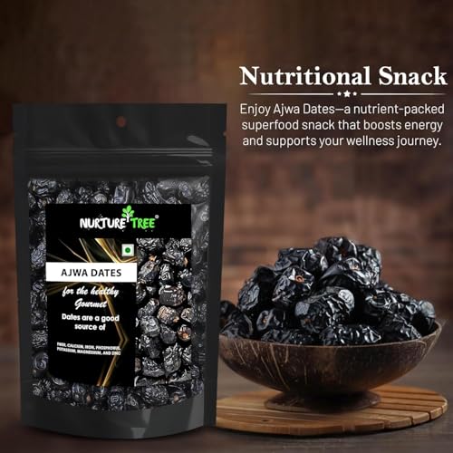 Image of Nurture Tree Premium Saudi Ajwa Dates (Khajoor /Khajur) 200g, Pack of 2 100% Natural Soft and Delicious Arabian Dates in Fresh, Khajur Dry Fruits, No Artificial Colours, Gluten Free, No Added Sugars