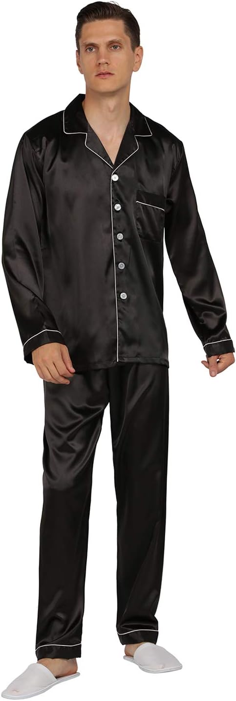 YIMANIE Mens Satin Pajamas Set Classic Short Sleeved and Long Pants Sleepwear Loungewear - Image 7