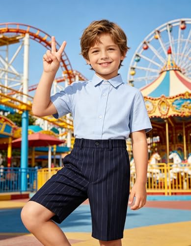 Image of Boy Shorts Kids Stretch School Uniform Clothes Flat Front Dress Casual Shorts with Pockets for Summer