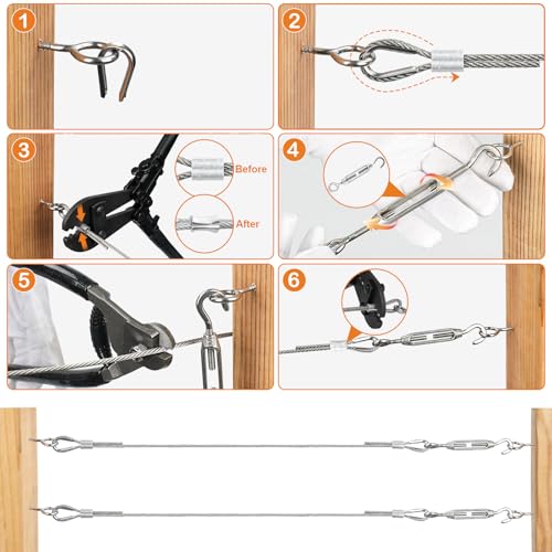Kit de Cable de Acero 1/16 de 100 pies con Tensor de Tensión de Tornos M5, Herramienta para Crimpar Cable de Acero miniatura 7