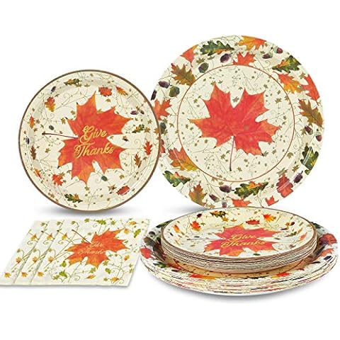 Homlouue 150 PCS Thanksgiving Plates and Napkins Fall Leaves Paper Plates Thanksgiving Decorations Give Thanks Party Supplies Serves 50 Includes 50 Dinner Plates 50 Dessert Plates 100 Napkins Cover