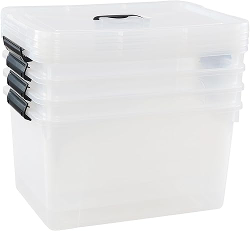 Miniatura 7 de Esdiplot - Paquete de 4 cajas de almacenamiento de plástico transparente de 17.5 L con asa, contenedores apilables con tapa