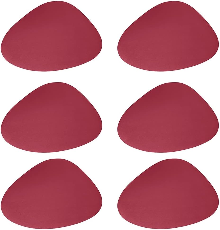 6pcs Washable Home Placemat Set Dinner Kitchen Decoration Wipeable Dining Table Heat Resistant Faux Leather (Color : Gray, Size : One Size) (Red One Size)
