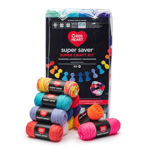 Image of Red Heart Super Saver Yarn Super Craft Kit Brights,with 50 Countg /1.7 oz. 4 Medium Worsted Yarn for Knitting & Crocheting,12 Colors,Perfect for Chunky Sweaters,Blankets,Amigurumi,50 Count (Pack of 10)