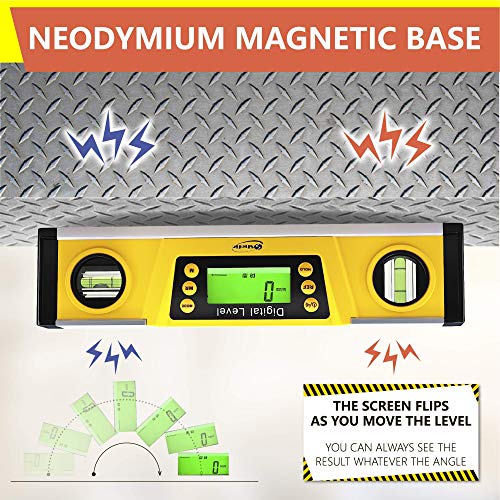 Digital Magnetic Level Tool - 10 Inch Torpedo Level and Protractor - Master Precision - IP54 Dustproof and Waterproof - Includes: 2 AAA Batteries and Carrying Case