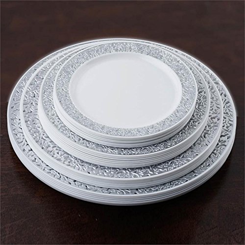 Balsa Circle 30 Pcs 6-Inch White With Silver Trim Plastic Round Plates - Disposable Wedding Party Catering Tableware #TOP1