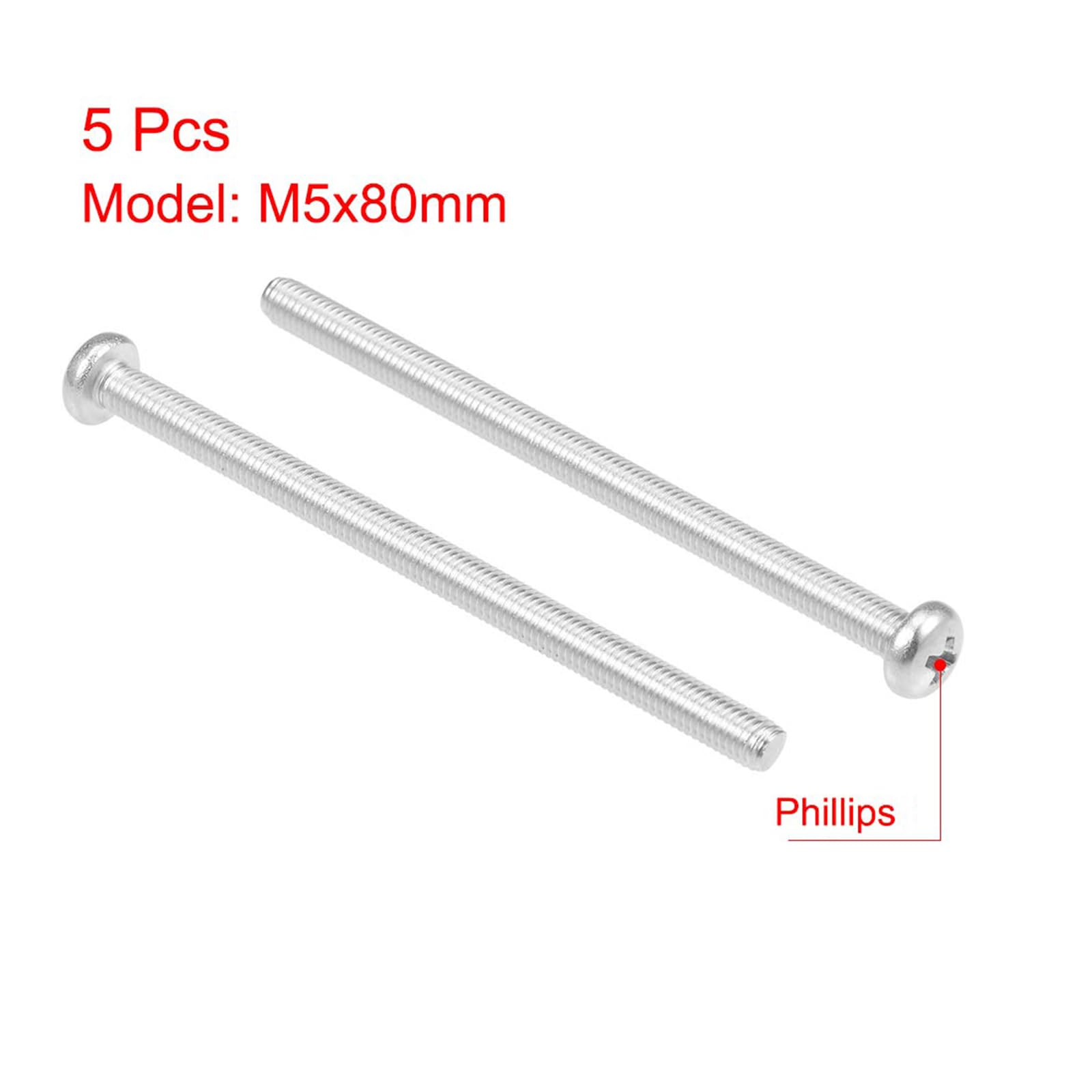 MACHSWON M5x80mm Machine Screws Phillips Cross Pan Head Screw 304 Stainless Steel Round Head Cross Screw Fasteners Bolts 5Pcs - Image 2