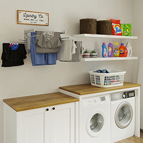 Brightmaison Bgt Wash Clothes Drying Rack Wall Mount Laundry Room Organizer With Hooks & Swing Arms, 17" Metal Laundry Rack Silver #TOP1