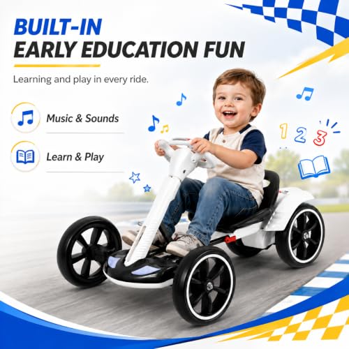 Image of MAOO Electric Go Kart for Kids, Foldable Ride On Toy Car for Toddlers Ages 2-4, Zero Assembly Battery Powered Go Kart with EVA Foam Tires, Adjustable Seat, Steering Wheel, 390 Motor, 3.73 MPH (White)