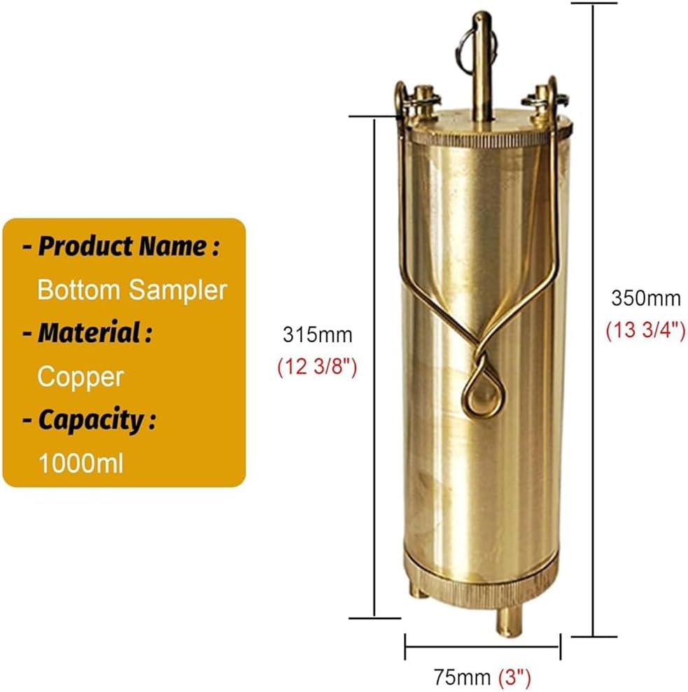 Lightweight Stainless Steel Oil Sample Collector, Vertical Oil Bottom Sampler for Petrol Station/Fuel Tank/Chemical, Oil Sampling Device, Easy to Clean,Copper 1l,5m Rope