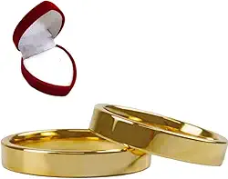 Alianças Par 4mm Italianas Retas Anatomicas Banhadas a Ouro 24k e Caixa de Veludo Premium Casamento Noivado Namoro