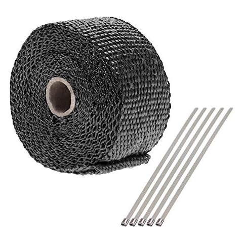 Exhaust Manifold Downpipe Black Heat Wrap 2" x 50mm & 5 Ties rap De Cat Pipe Tape Cover