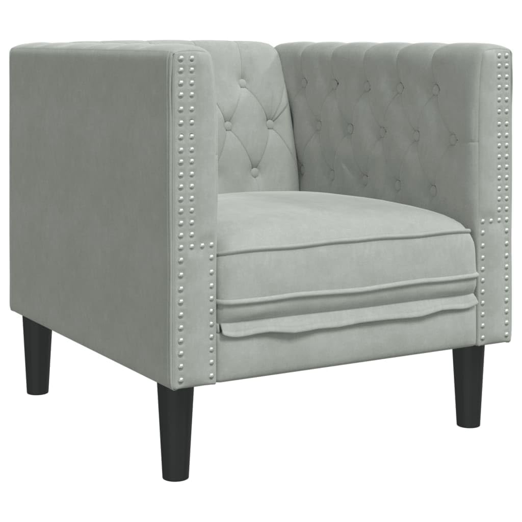 Chesterfield fotel z aksamitu, jasnoszary, 71 x 74,5 x 70,5 cm, tapicerowany fotel do salonu, biura, sypialni, wygodny mebel do siedzenia, elegancki design, wytrzymała sofa