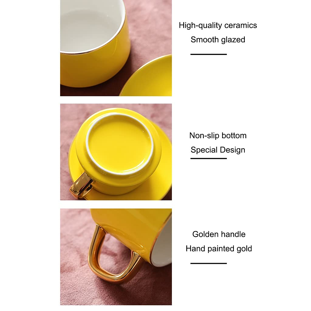 Zestaw filiżanek do herbaty Zestaw spodków do herbaty Zestaw porcelanowych filiżanek do herbaty Zestaw filiżanek do kawy Nordic Solid Color Zestaw spodków do k(Yellow-4 pcs)