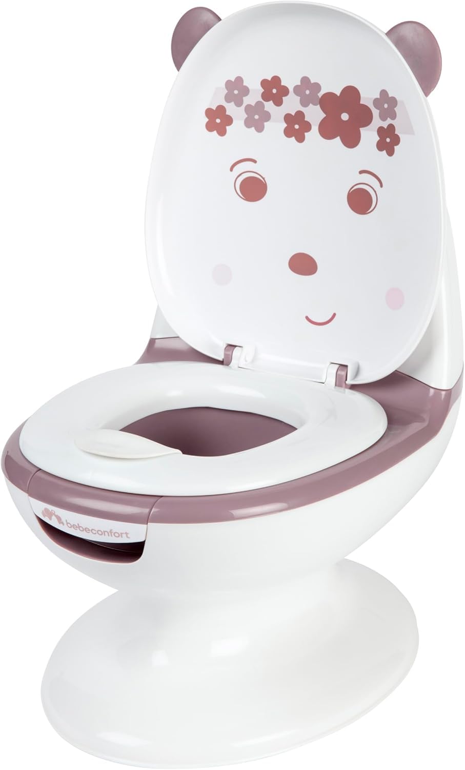 Bebeconfort Pot Bébé Toilette, Siège d'Apprentissage de la Propreté, 1-3 ans, 0-20 kg, Pare-Éclaboussures, Vrai Son de Chasse d'Eau, Cuvette Amovible, Facile à Nettoyer, Ours Lavande