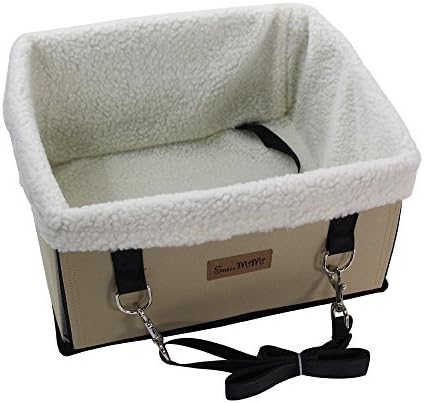 SHELLMIMI Pet Booster Car Seat For Dogs Under 12lbs---Just For Small Dogs Beige, With Harness