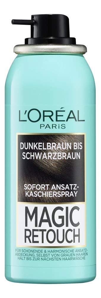 L'Oréal Paris Spray do kaszerowania do płynnych i naturalnych przejść, kaszeruje nasady aż do następnego mycia, Magic Retouch, od ciemnobrązowego do czarno-brązowego, 1 x 90 ml