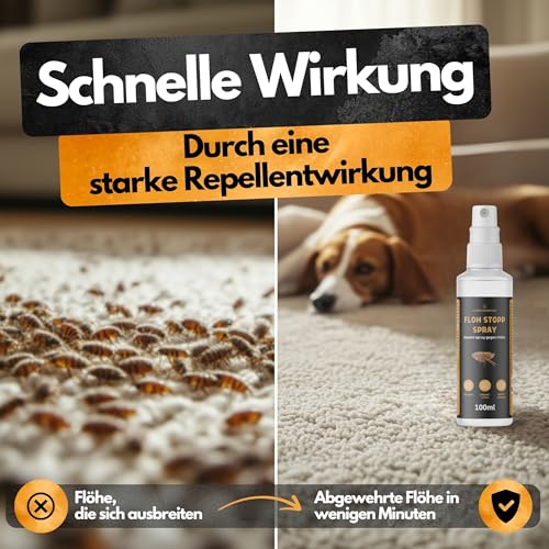 Floh Stopp Spray – 100 ml – Hoch konzentriert – Flohspray für Wohnung und Möbel – LANGZEITWIRKUNG – Für Innen & Textilien – Anti Flohspray – Flohabwehr - Flöhe bekämpfen - Floh Spray