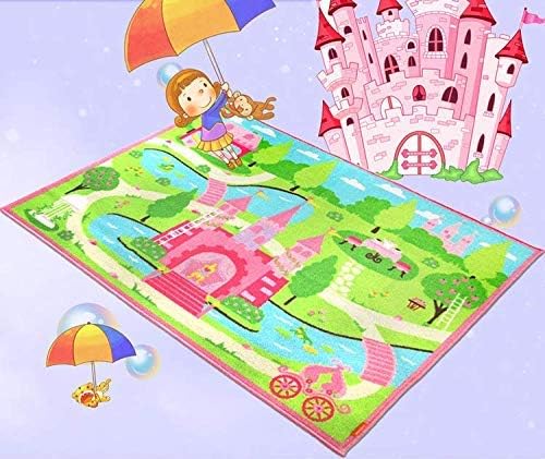 HUAHOO Pink Girls Bedroom Rugs Cartoon Castle Kids Rug Bedroom Floor Rugs Nylon Cartoon Kids Living Room Carpet (80x120cm(31.5''x47''))