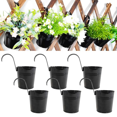 Joyfernal 6 Pcs Black Railing Planter, 6 Inch Metal Hanging