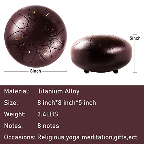 Steel Tongue Drum - 8 Notes 8 inches - Percussion Instrument for Kids or Adults-Handpan Drum with Bag, Music Book, Mallets, Finger Picks (Dark Purple) - Thumbnail 3