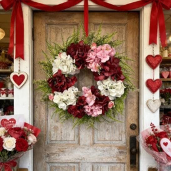 Ghirlanda di ortensie artificiali da 60 cm, ghirlanda floreale per porta d'ingresso, vivace decorazione primaverile estiva e anello di fiori in plastica