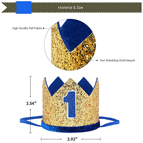 Maticr Glitter First Birthday Crown Baby Boy 1St Bday Party Hat Cake Smash Photo Prop (Large Gold & Royal 1) #TOP1