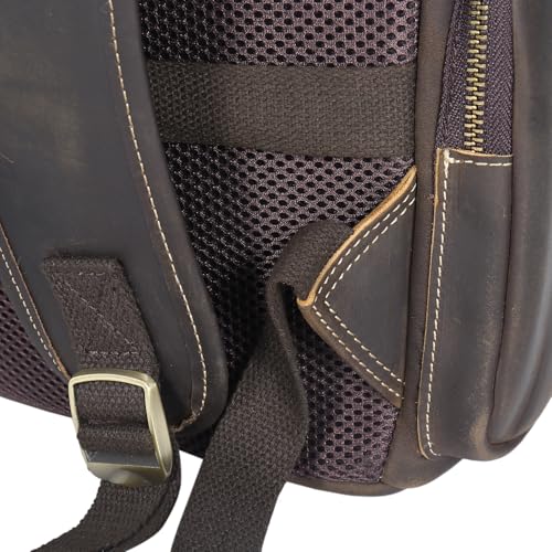 Image of boshiho Genuine Leather Backpack for Men & Women, 13 Inch Laptop Backpack, Water-Resistant Business Travel Backpack, Premium Crazy Horse Leather Work Bag (Dark Brown)