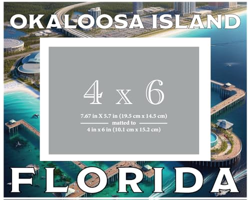 R and R Imports Okaloosa Island Florida Souvenir Wooden Photo Frame Matted 4 x 6 Inch - Full Color Destination Design Keepsake 4-Pack