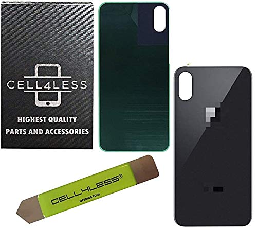 CELL4LESS Back Glass Replacement Compatible w/The iPhone Xs MAX Including Wide Camera Hole, Adhesive & Removal Tool (Black)