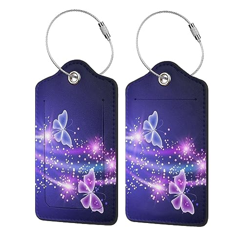 Étiquette de bagage papillon violet porte-adresse valise cuir
