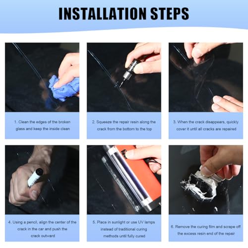 YTFRL 2PCS Windshield Repair Kit, Glass Repair Liquid Automotive Windscreen Crack Fixing Tool, Quick Fix Windshield Rock Chip Repairing Set for Bulls-Eye Half-Moon Star-Shape Crack