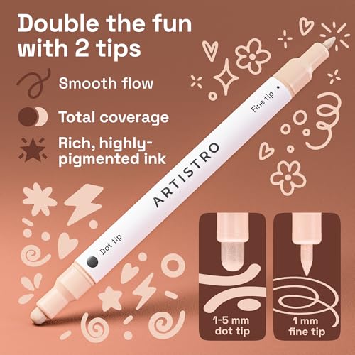 Image of ARTISTRO 5 Skin Tones Dual-Tip Acrylic Paint Markers - Paint Pens Set with Dot & Fine Tips for Fabric, Rock, Glass, Wood, Coloring Books - Arts & Crafts Gift - Classroom Must Haves & School Supplies